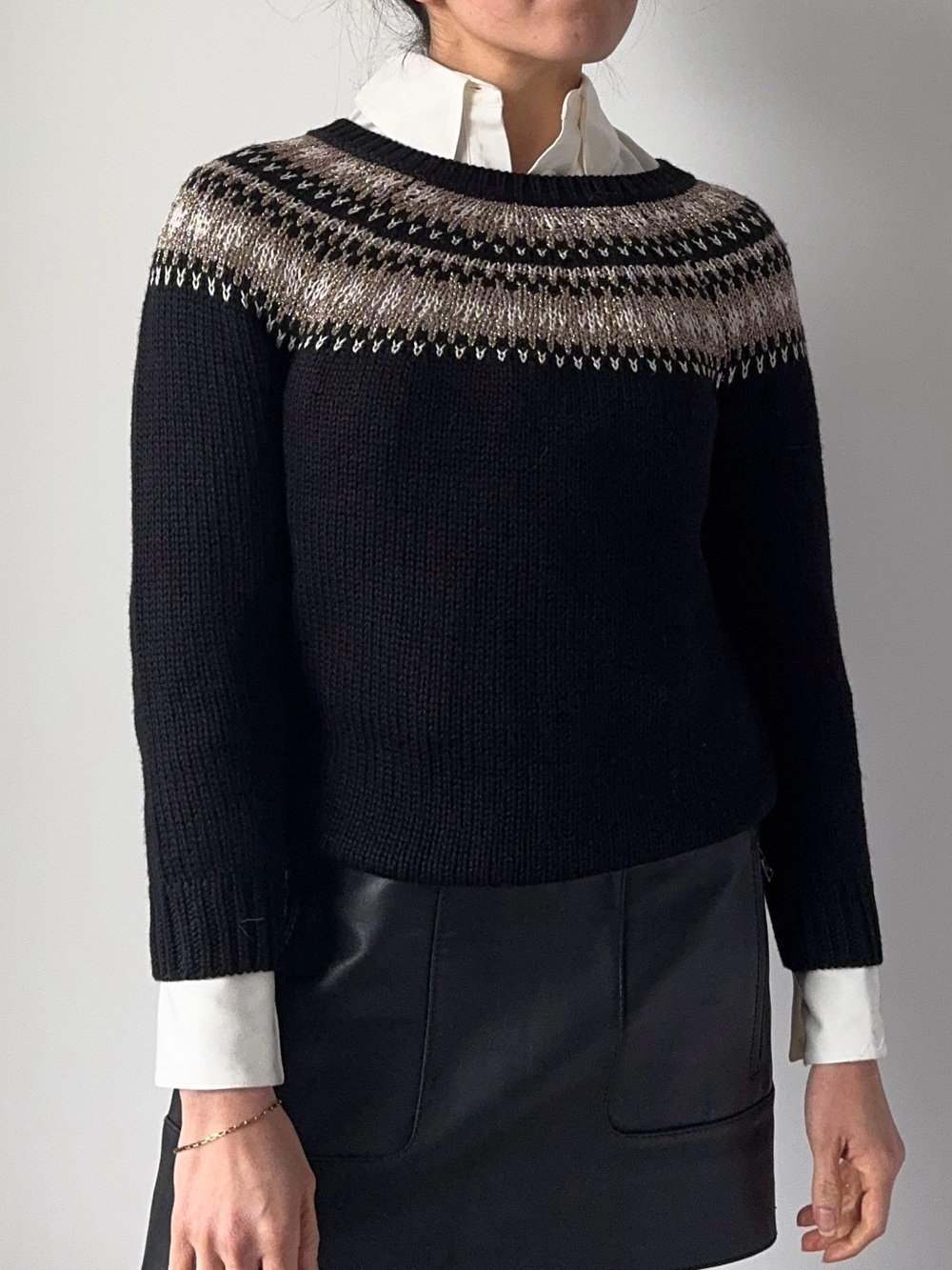 Banana Republic Women’s Black Fair Isle Yoke Crewneck Sweater | Size XS